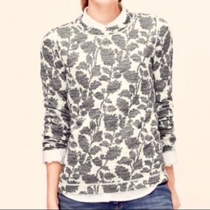 Loft Grey and White Floral Cozy Crew Neck Sweater!